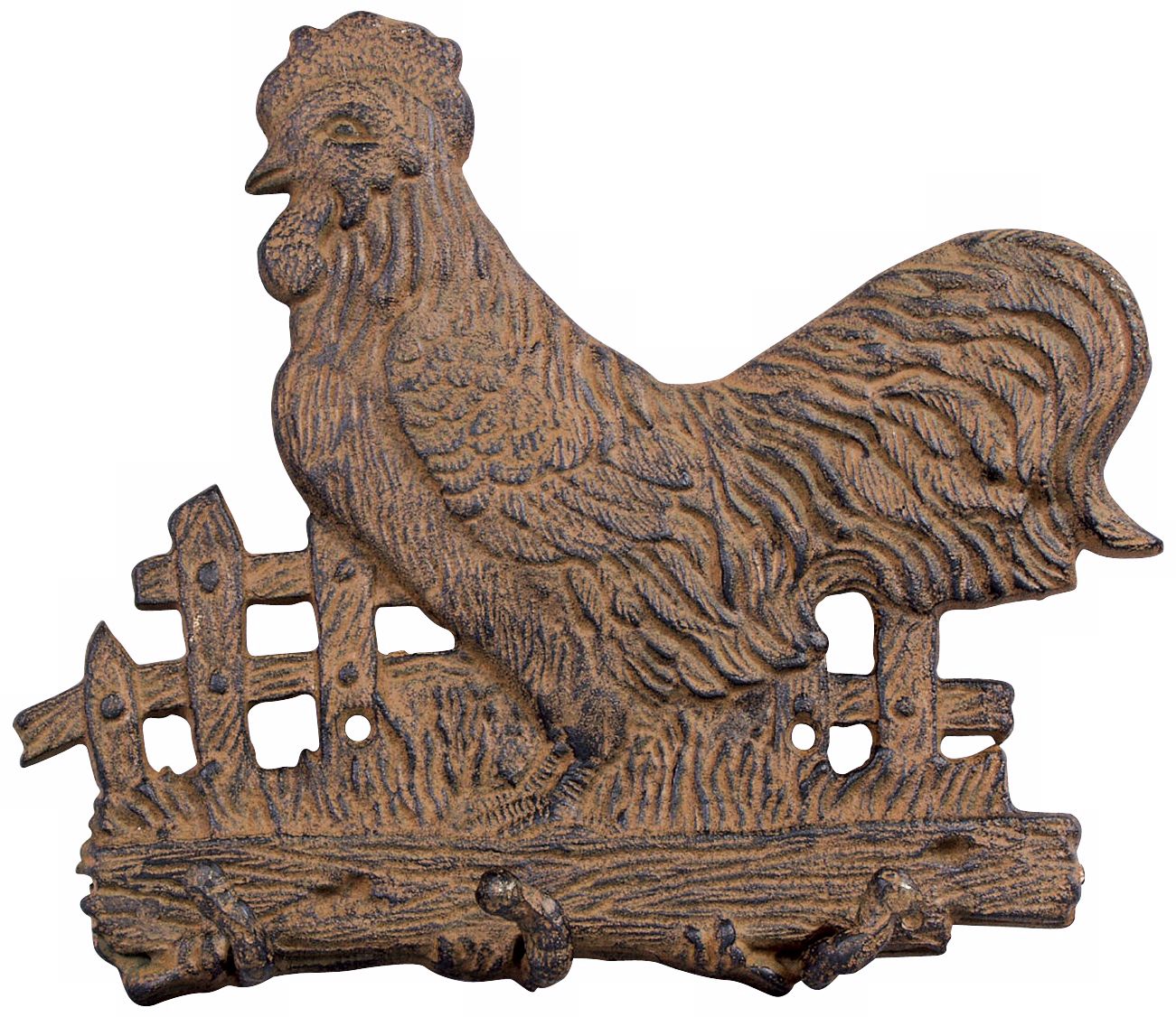 Americana 9" Wide Cast Iron Rust Finish Rooster Coat Hooks