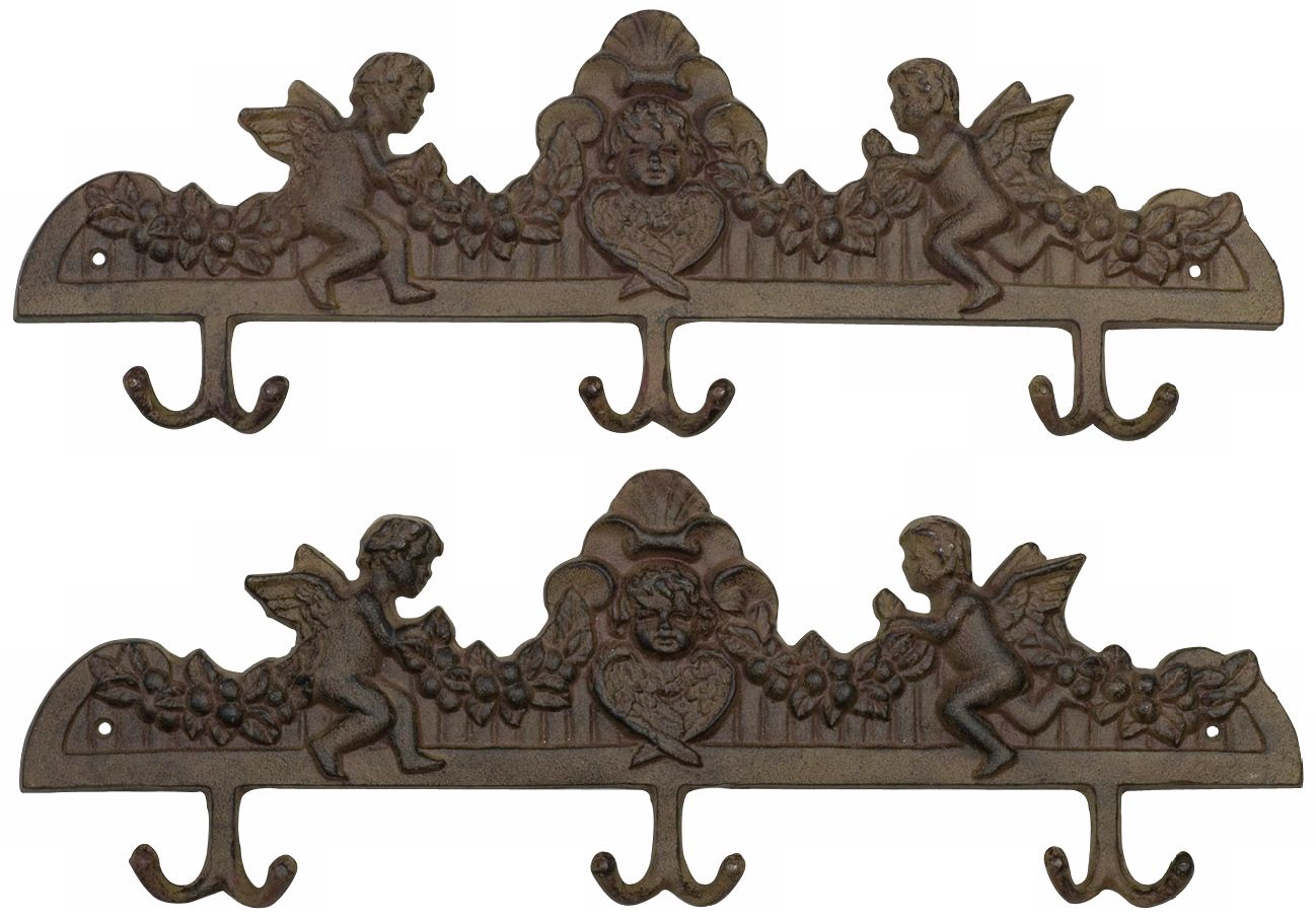Set of 2 Rust Finish Cast Iron Angel Hooks
