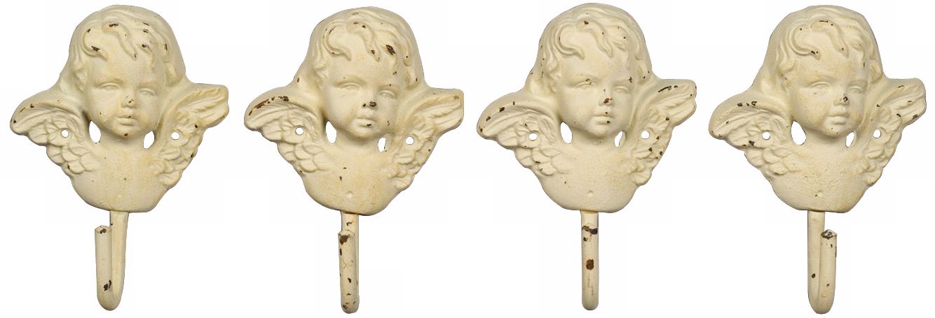 Set of 4 Angel Single Antique White Wall Hooks