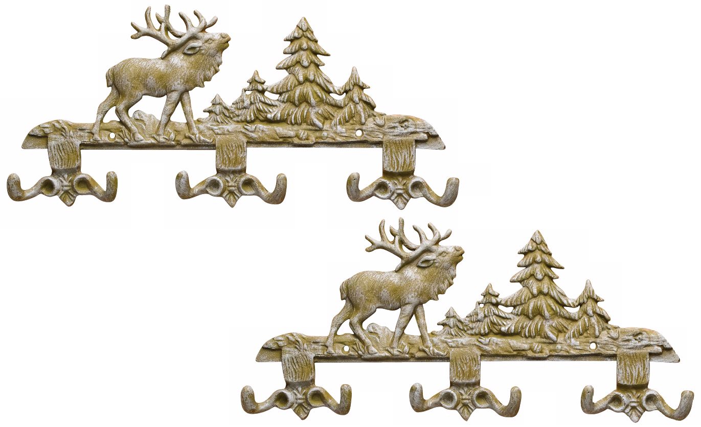 Algonquin Set of 2 White Wash Elk Wall Hooks