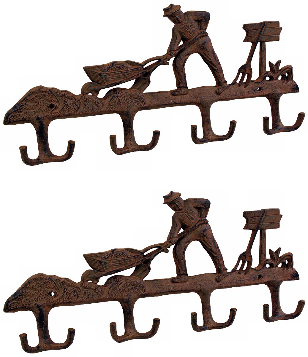 Americana Set of 2 Iron Rust Farmer Coat Hooks