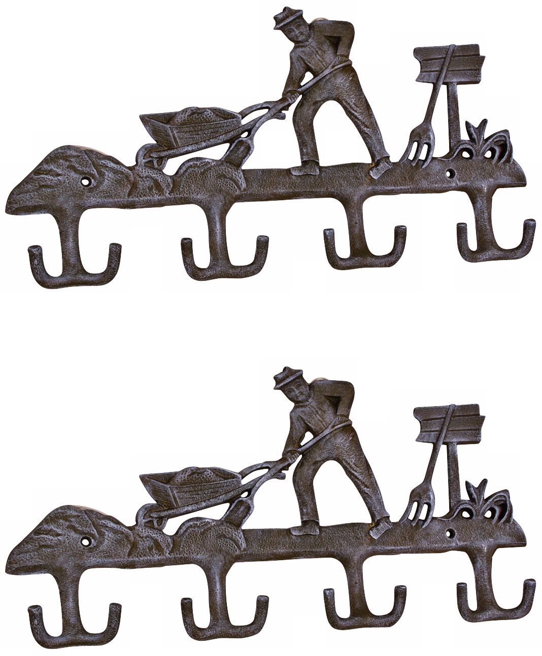Americana Set of 2 Cast Iron Farmer Coat Hooks