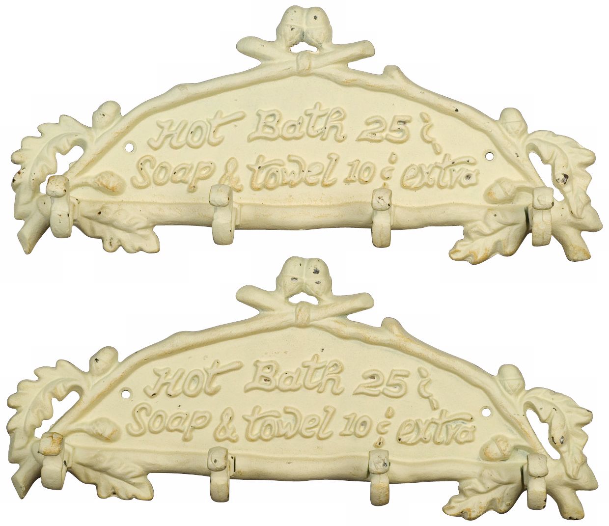 Set of 2 Antique White Hot Bath Wall Hooks