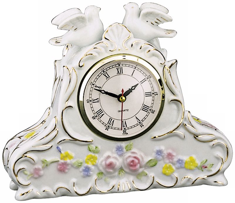 Printemps Two Doves 8 1/2" Wide Porcelain Clock