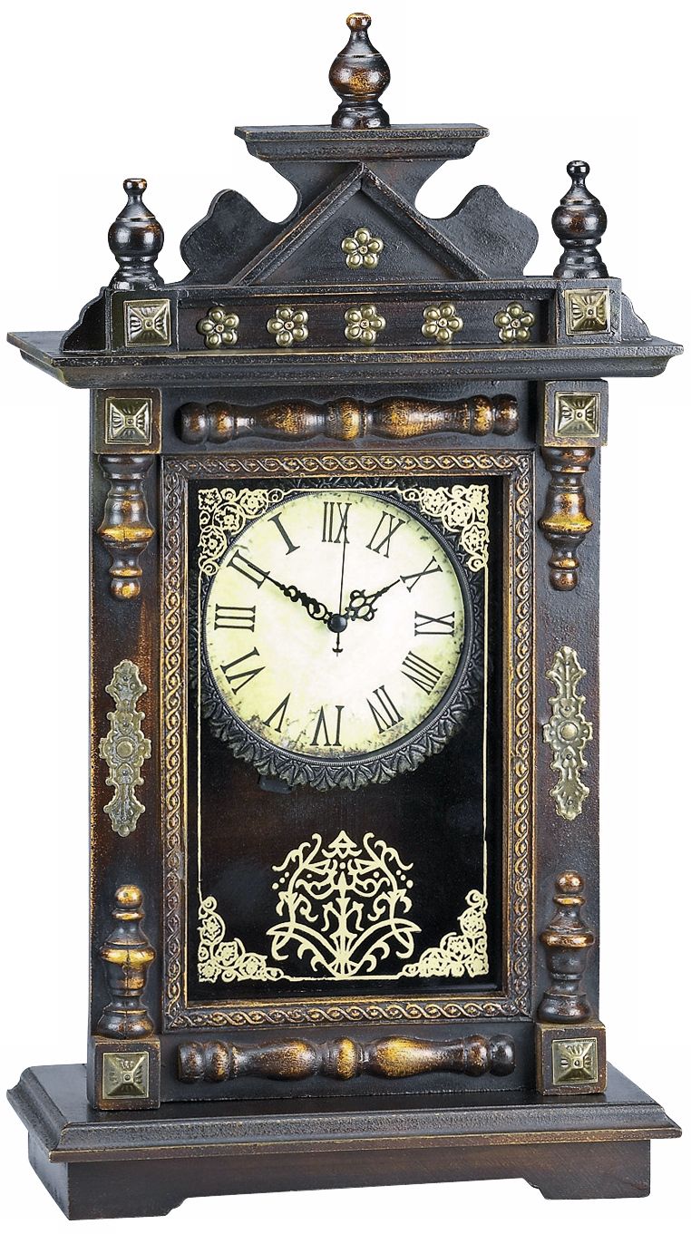 Vincenzo 21" High Wood and Antique Metal Desk Clock