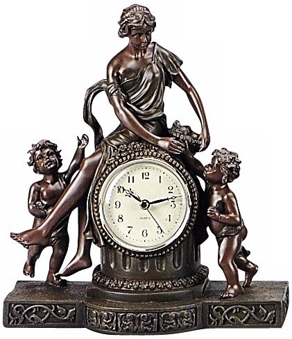 Saturnalia Woman and Two Cherubs Bronze Clock