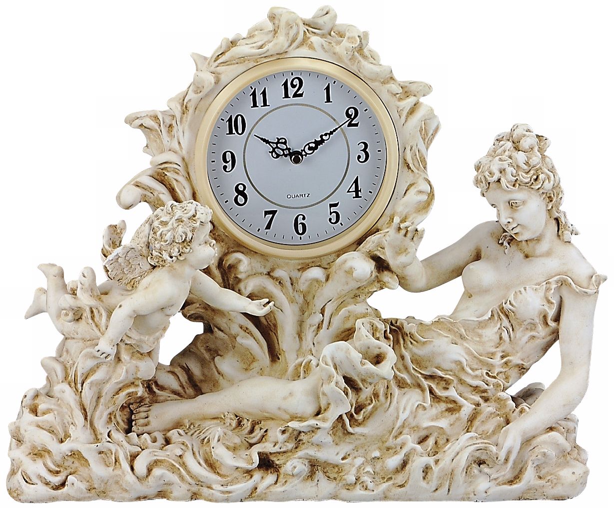 Maldini Woman and Cherub Antique Ivory Clock