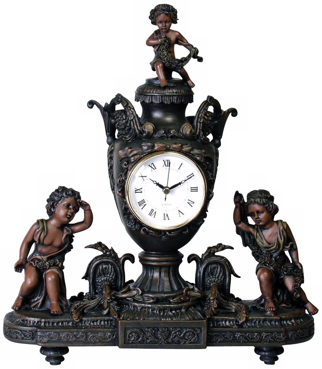 Vivienne Antique Bronze Urn and Cupids Mantel Clock