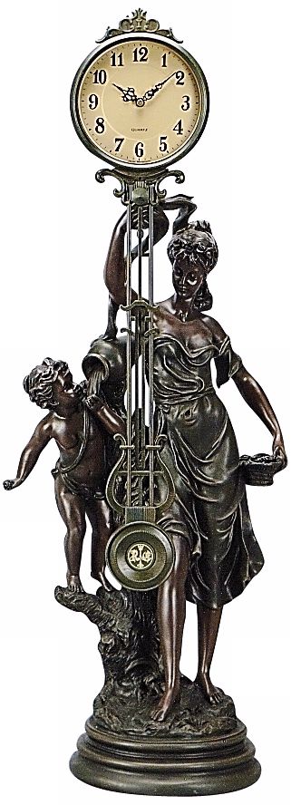 Gentile Lady and Cherub Bronze Pendulum Clock