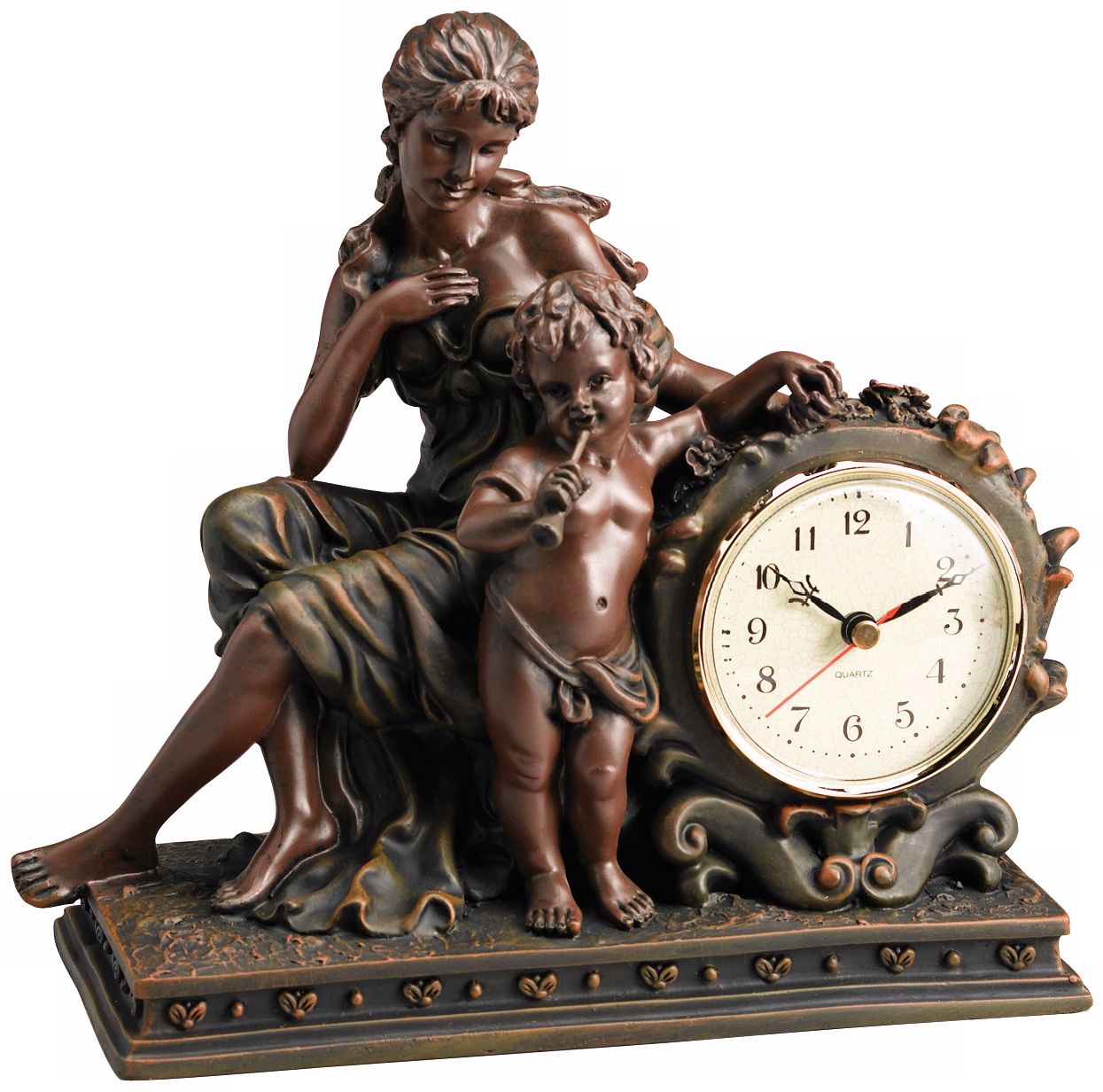 Saturnalia Woman and Cherub Bronze Mantel Clock