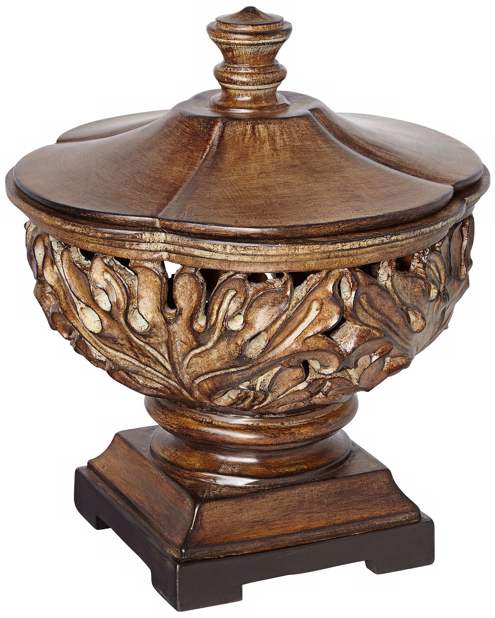 Wood Look Ornate Bowl with Lid