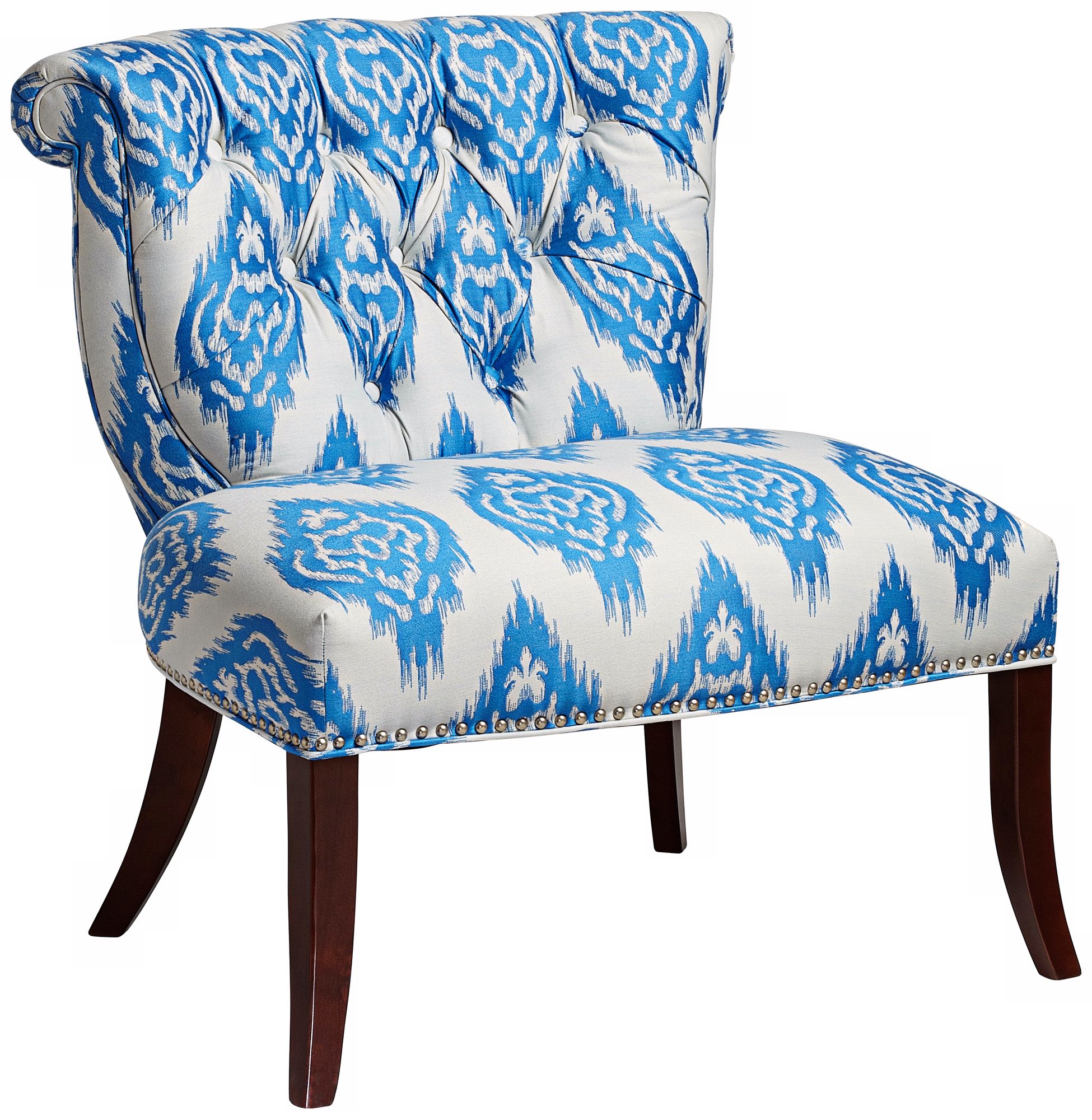 Vendela Blue and White Ikat Upholstered Accent Chair