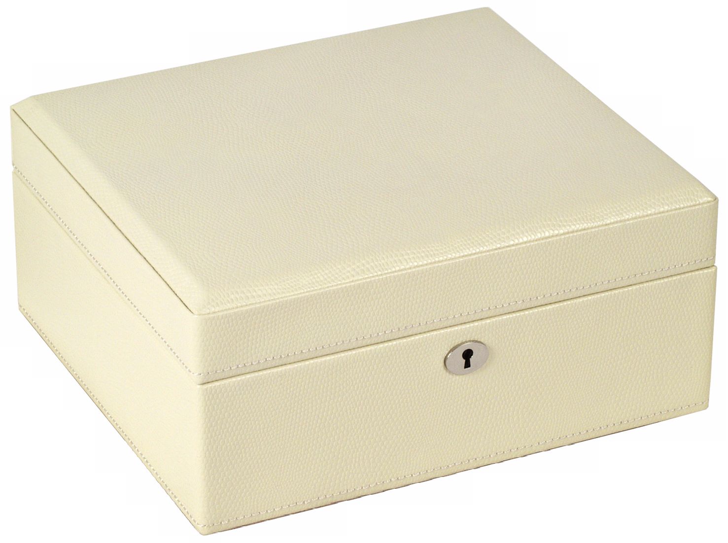 London Collection Square Cream Leather Jewelry Box