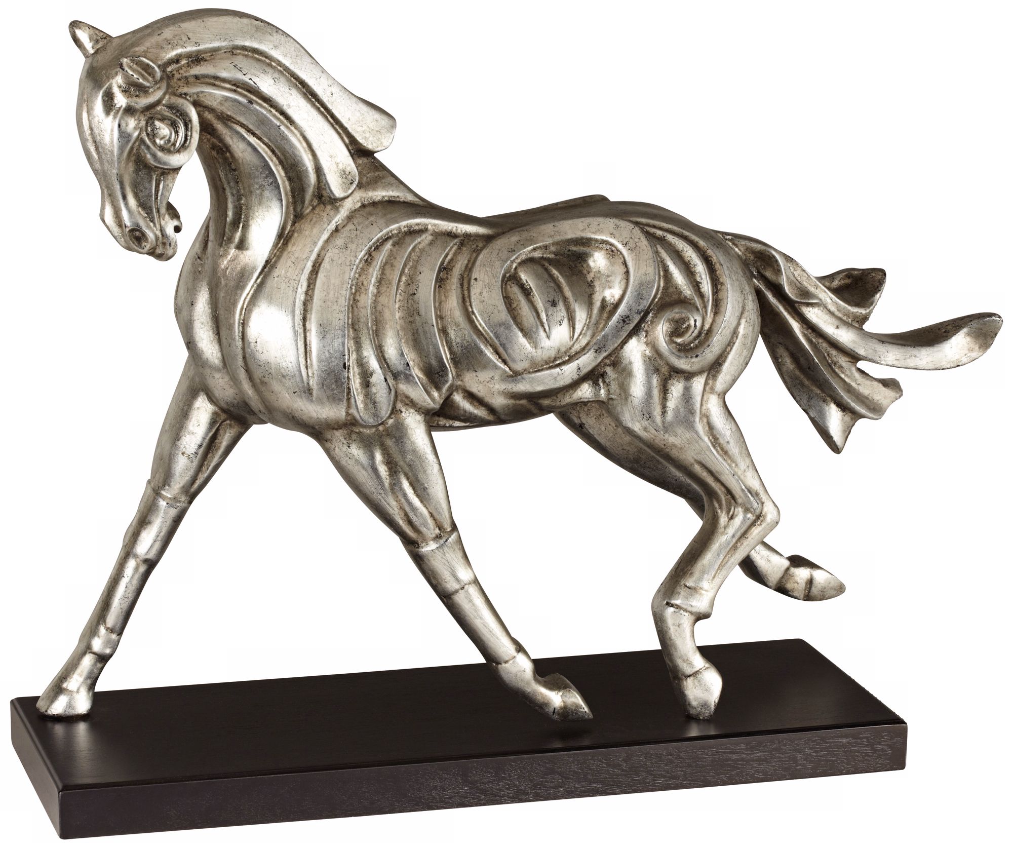 Carved Look Brushed Nickel Horse Sculpture
