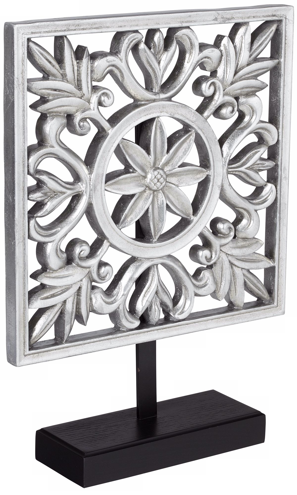 Floral Antique Silver Square Decorative Accent