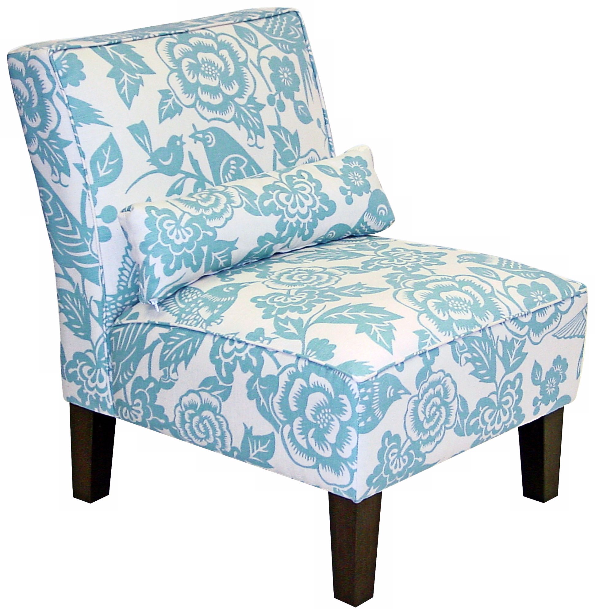 Sky Blue Floral And Canary Print Arm Chair