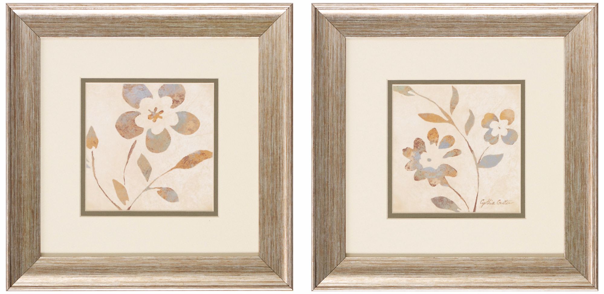 Set of 2 Whimsical I/III 13" Square Flower Wall Art Prints