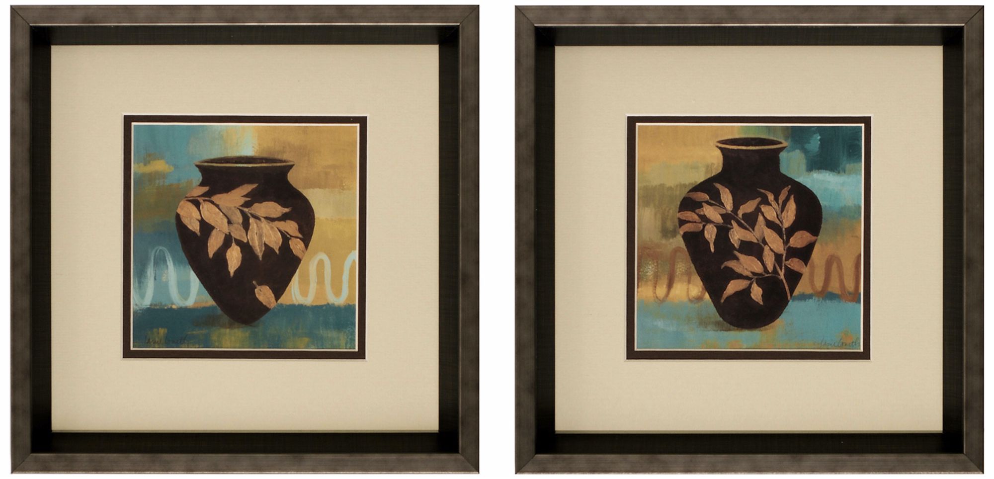 Set of 2 12" Square Vase and Leaf Wall Art I/II Prints