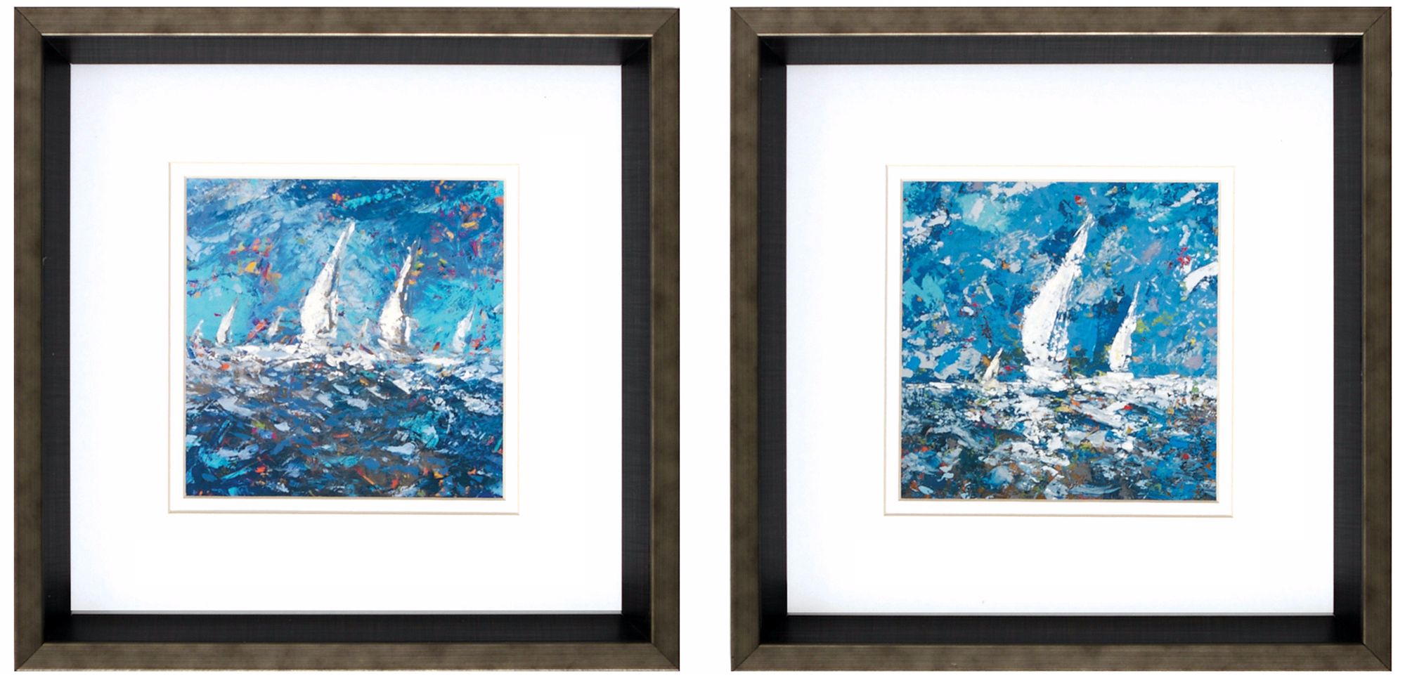 Set of 2 Sailing I/II Framed 12" Square Sailboat Art Prints