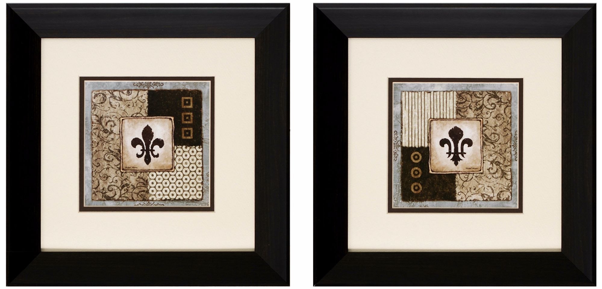 Set of 2 Espresso Frame Fleur de Lis Wall Art