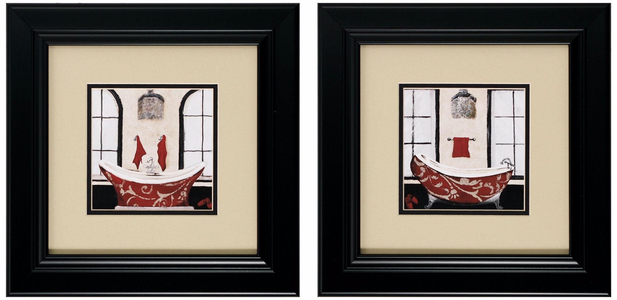 Set of 2 Red Tubs I/II Framed Bathroom Wall Art