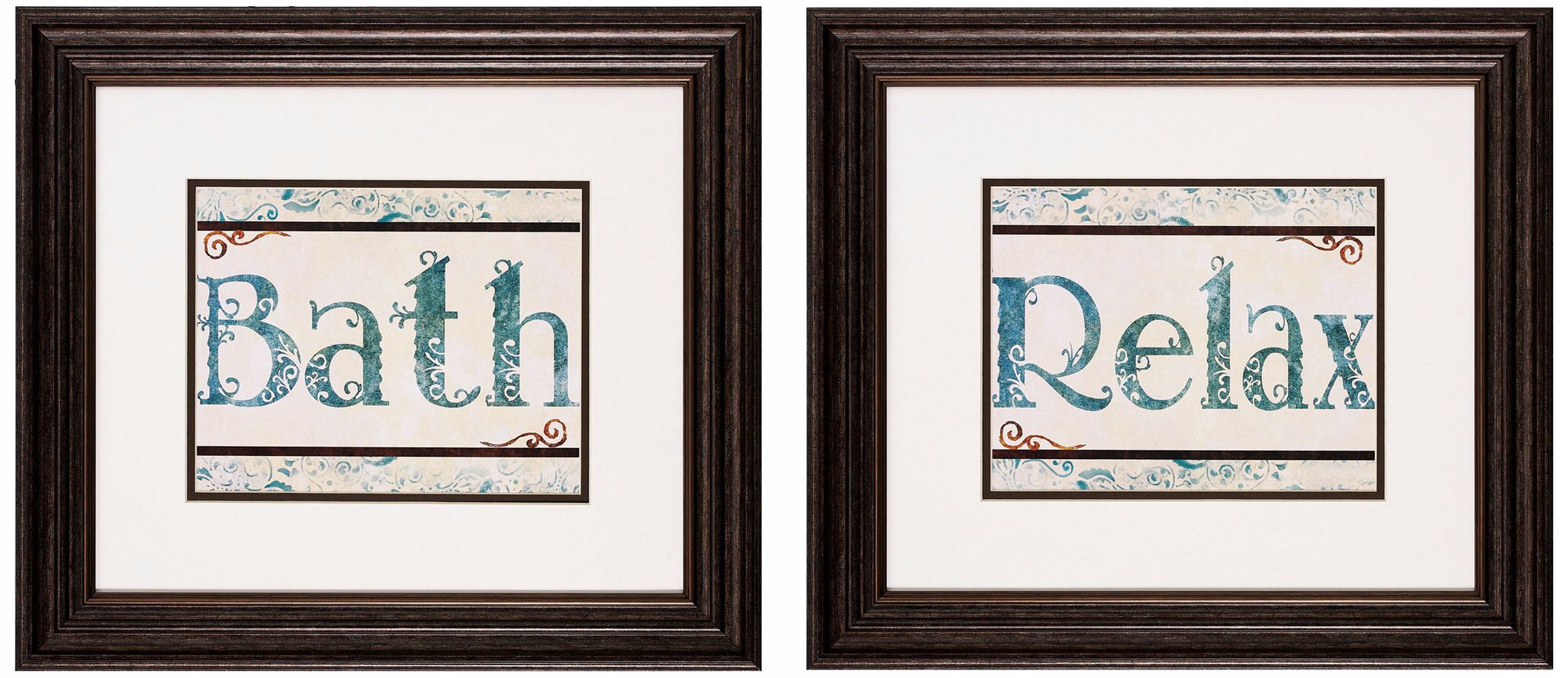 Set of 2 Bath/Relax Framed Bathroom Wall Art Prints