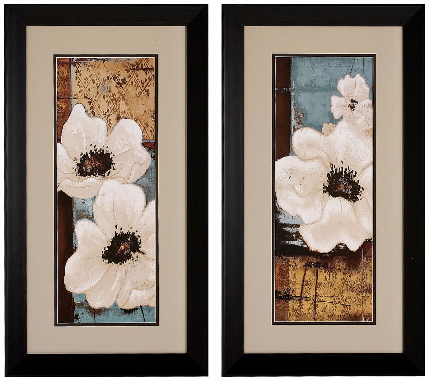 Set of 2 White Poppies I/II Framed Floral Wall Art