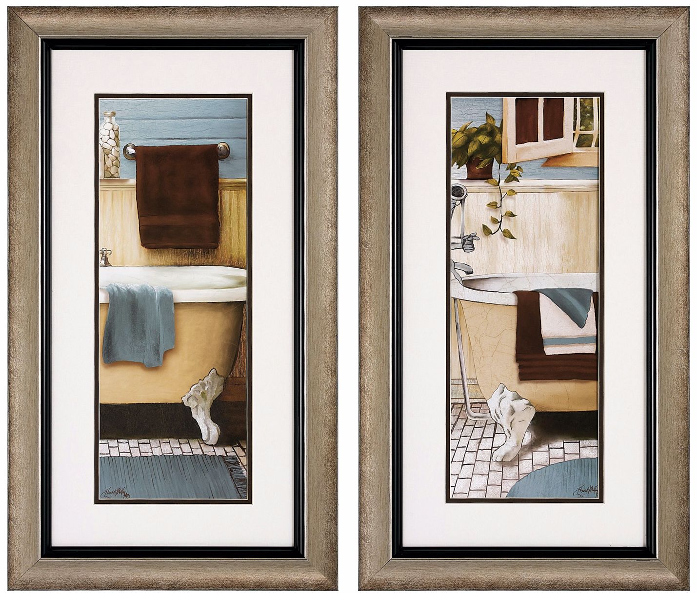 Set of 2 Blue Bain III/IV 28" High Bathroom Wall Art Prints