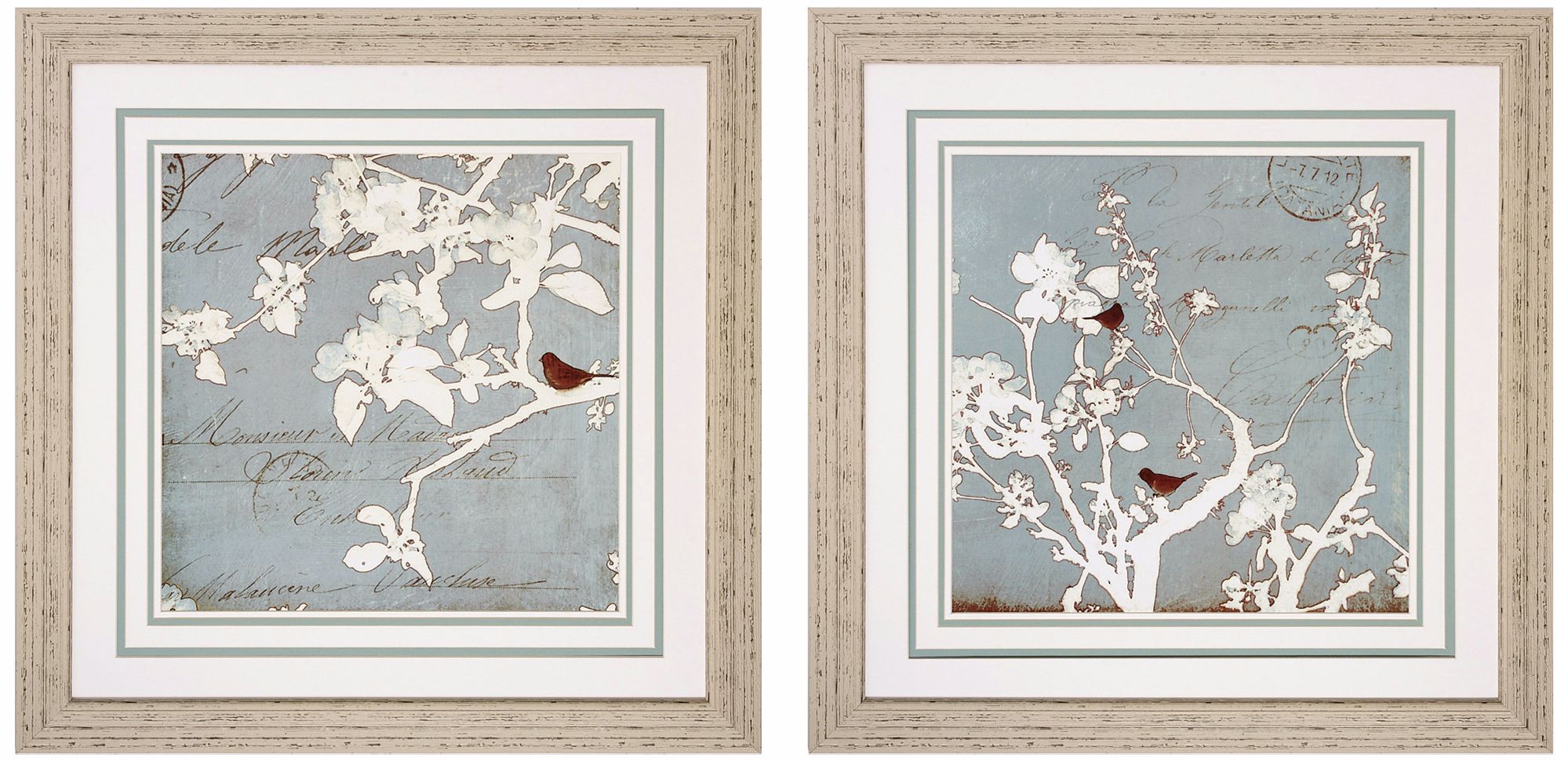 Set of 2 Framed Japanese Songbird Wall Art Prints