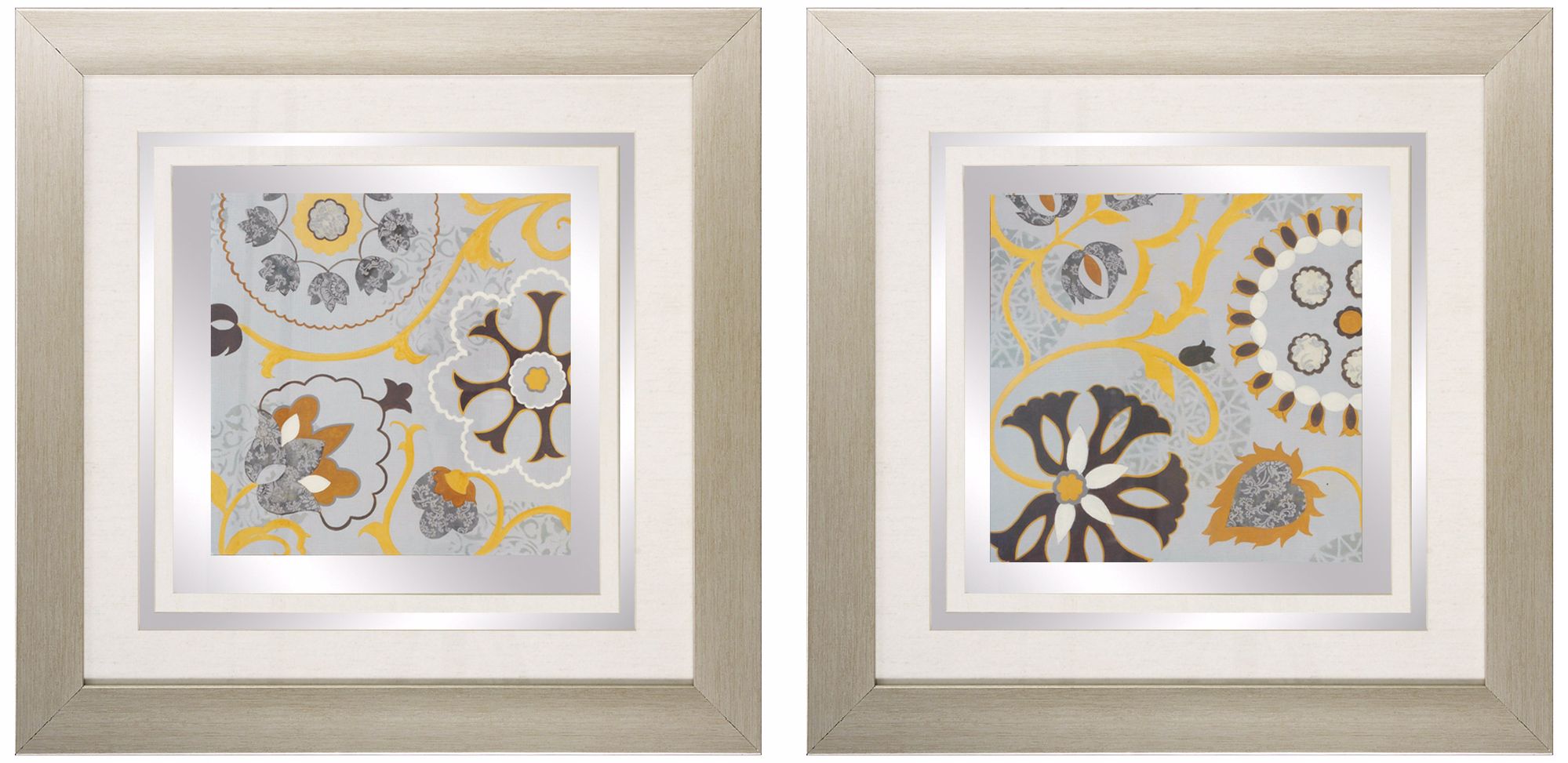 Set of 2 Silk Road I/II 24" Square Blue Floral Wall Art