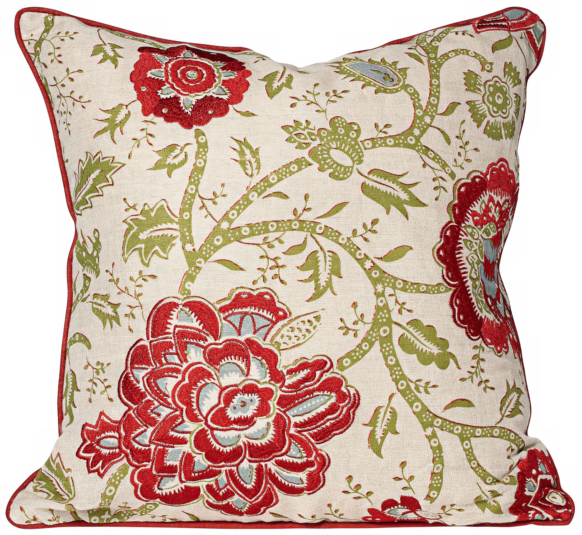 Ruby Red Floral 18" Feather Down Throw Pillow