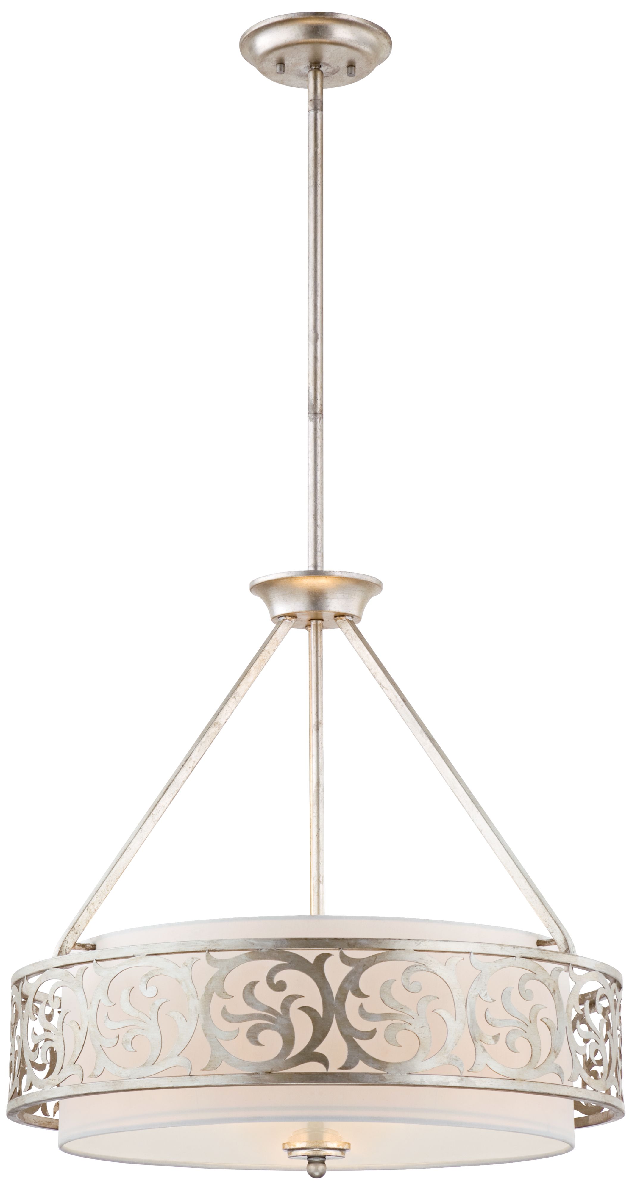 Laser Cut 24" Wide Silver Leaf Pendant Light