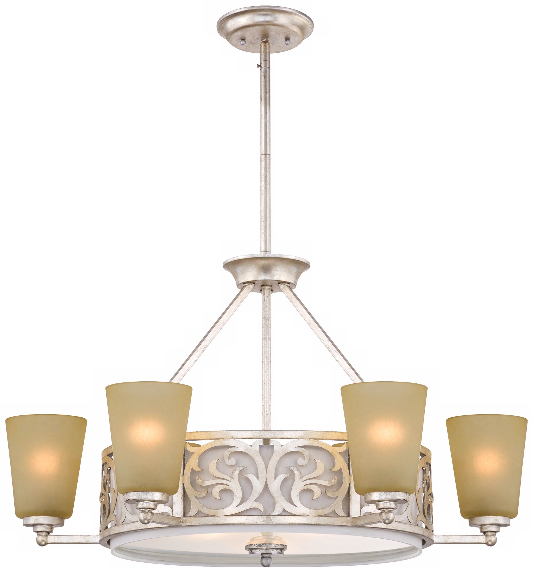 Laser Cut 30" Wide 9-Light Silver Leaf Chandelier