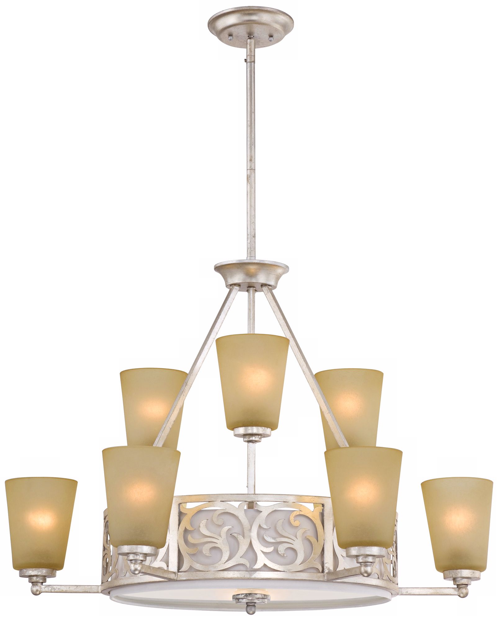 Laser Cut 32" Wide 12-Light Silver Leaf Chandelier