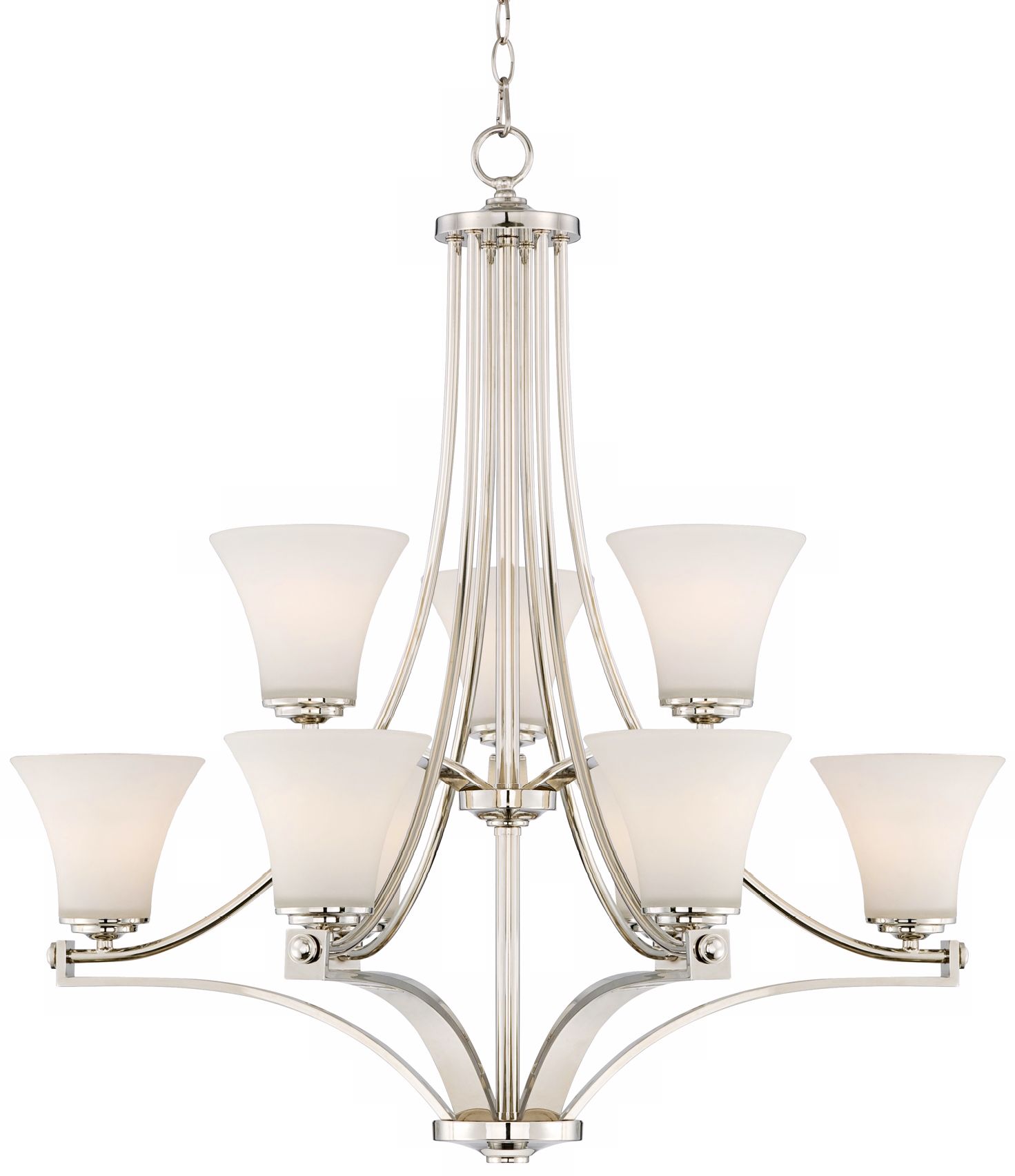 Polished Nickel Opal Glass 30" Wide 9-Light Chandelier