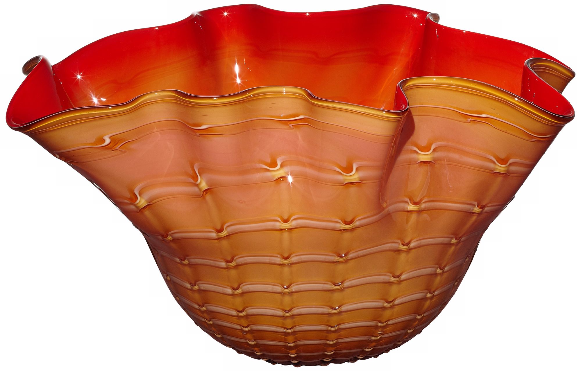 Large Ruffled Tangerine Orange Glass Bowl