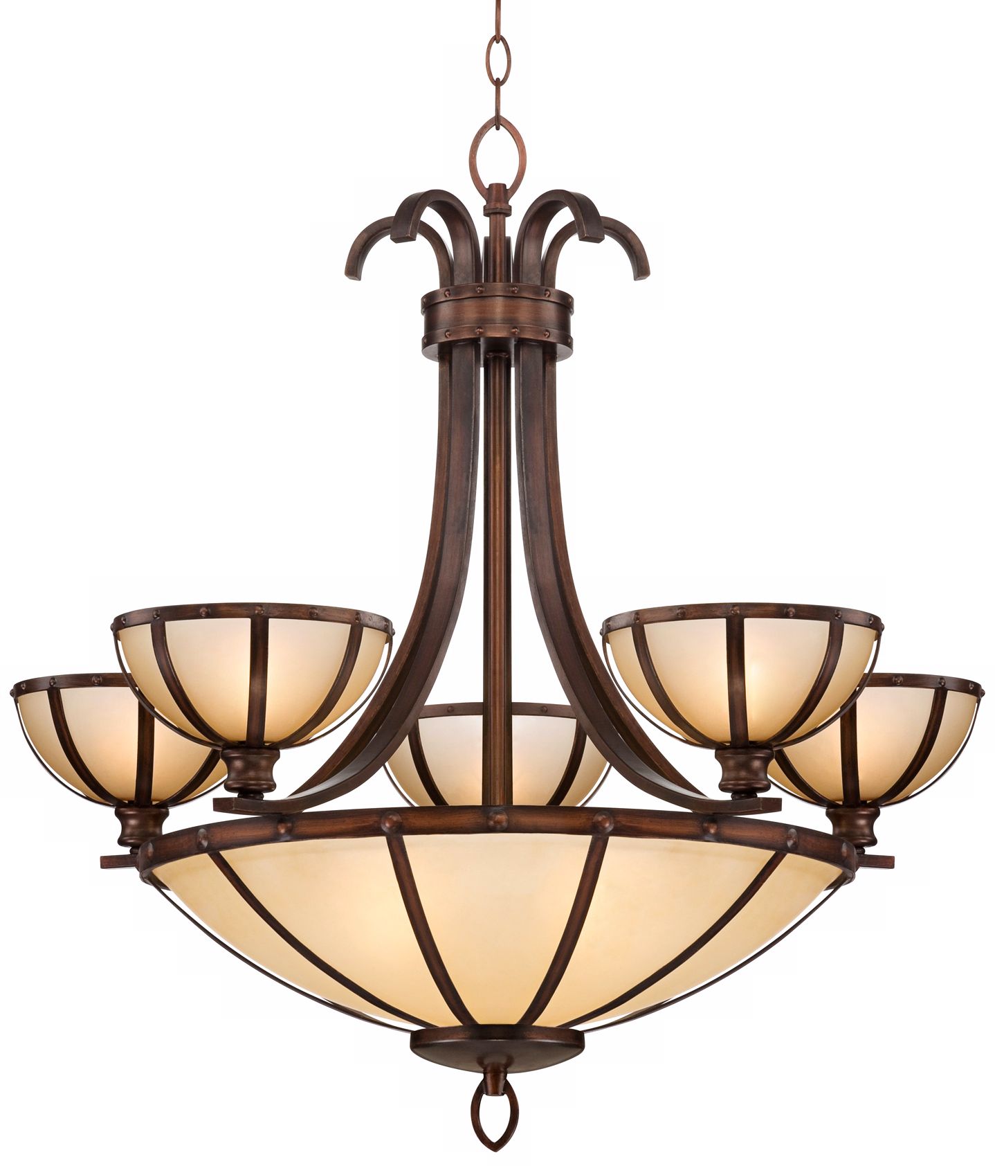 Wilton Bronze 26" Wide Ecru Glass Chandelier