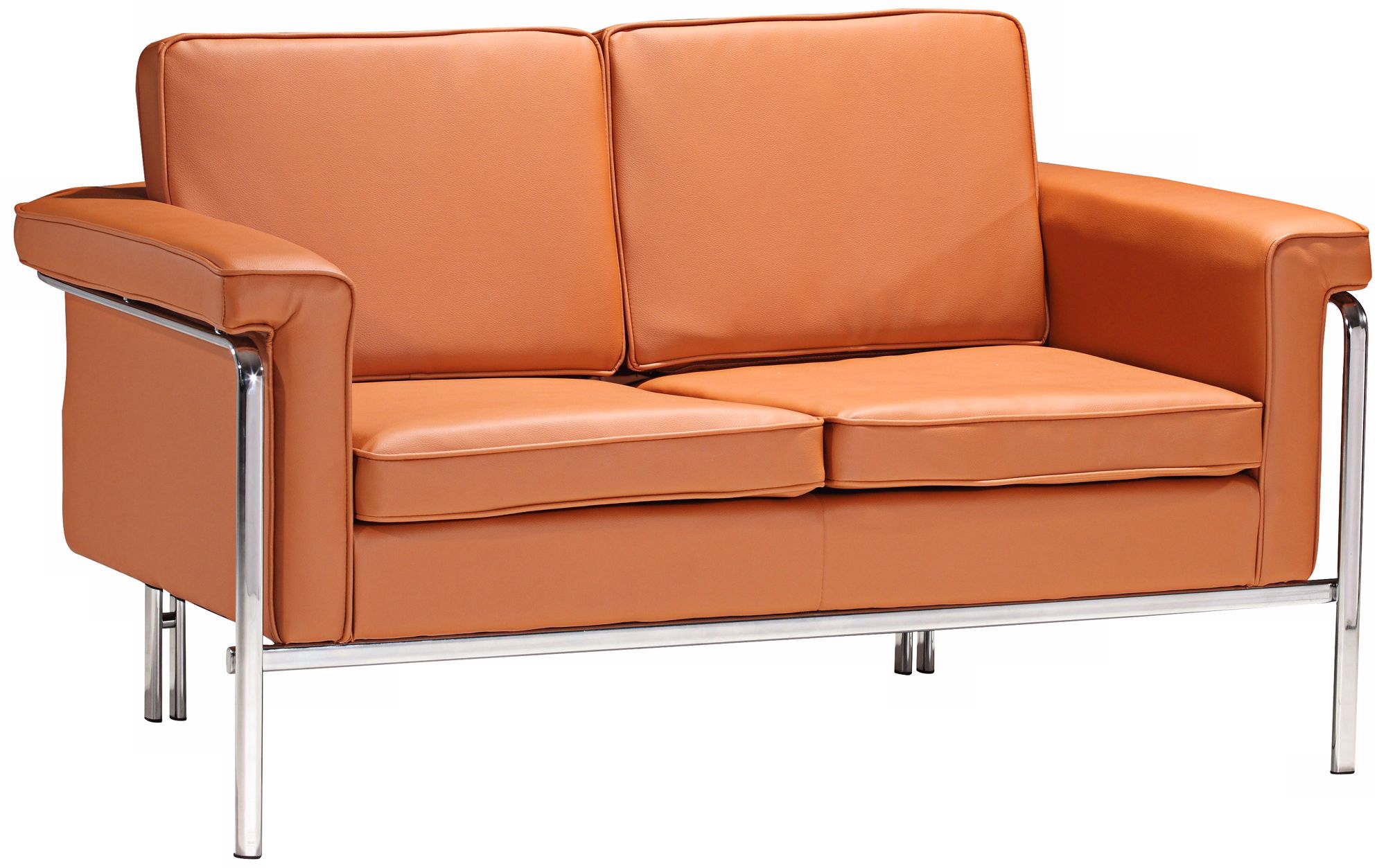 Zuo Singular Terracotta Leatherette and Chrome Love Seat