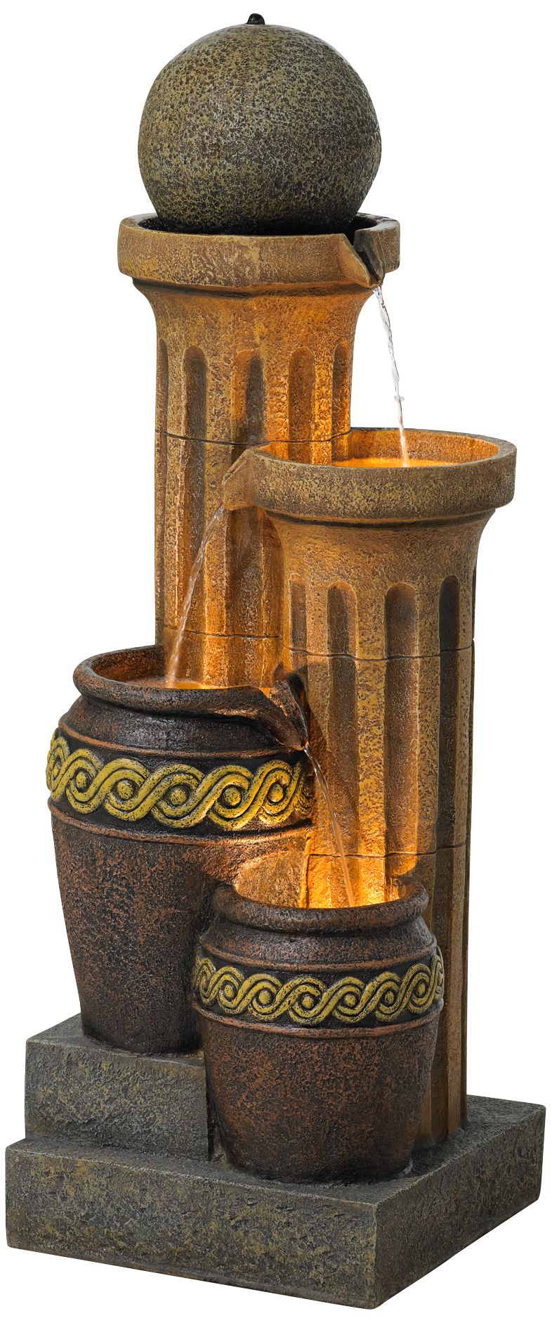 Sphere Jugs and Column LED Indoor/Outdoor Fountain