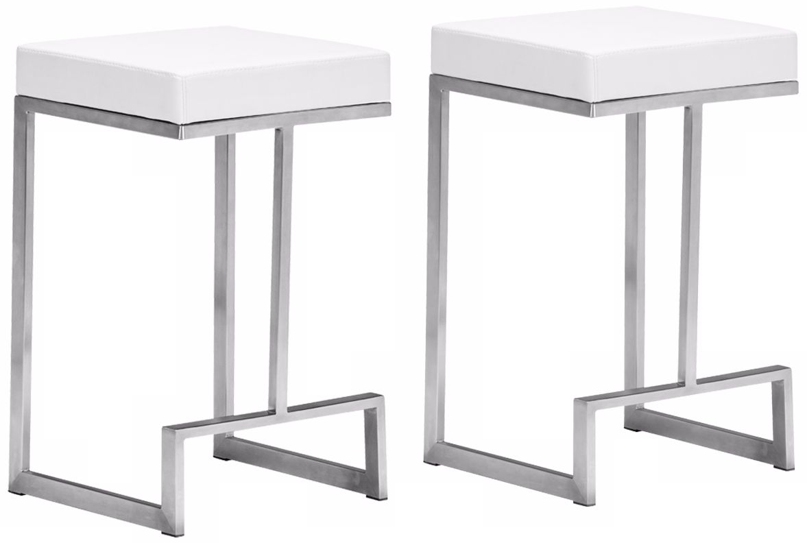 Set of 2 Zuo Modern Darwen White 24" High Counter Stool