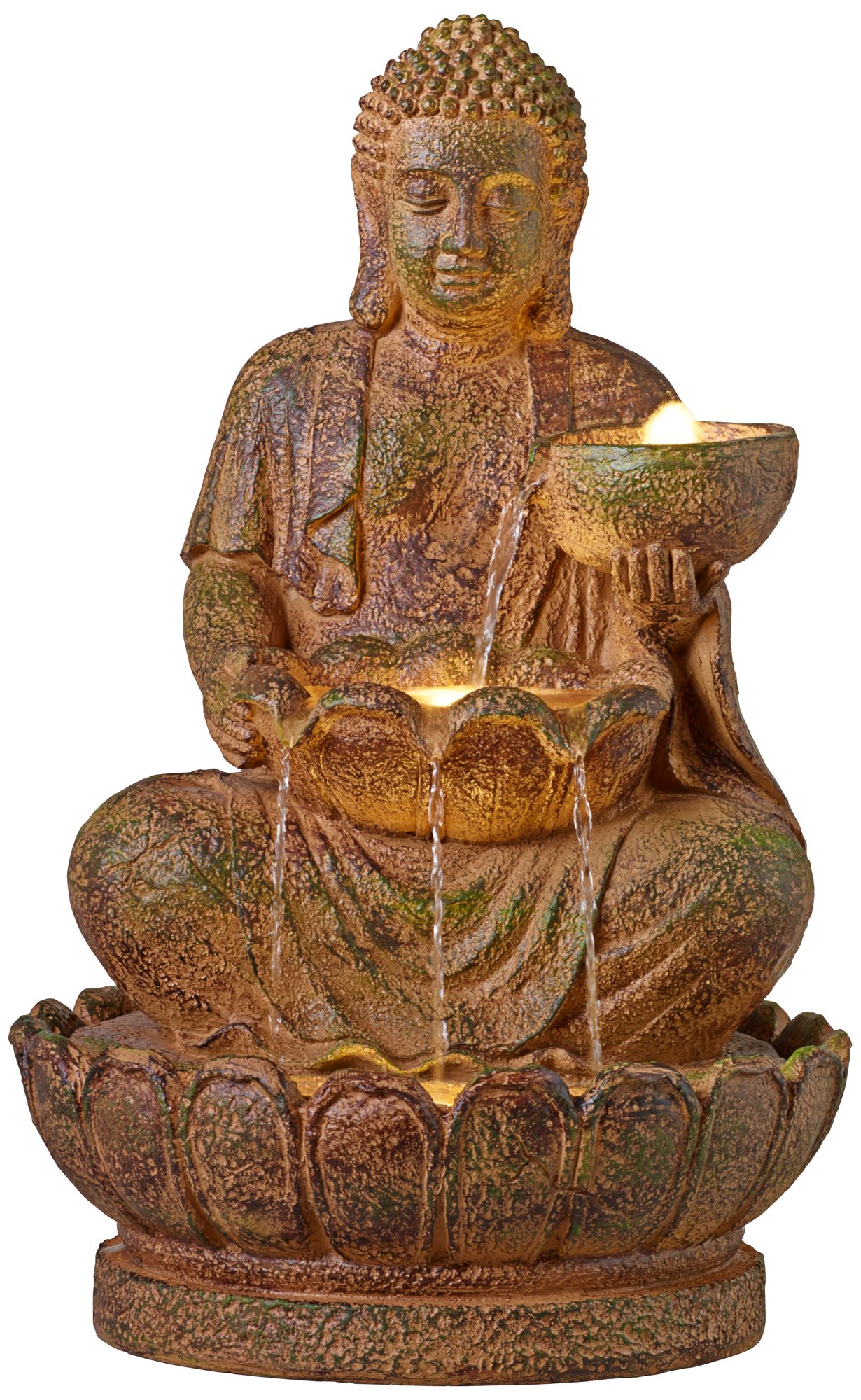 Indoor-Outdoor LED Seated Light Stone Buddha Fountain