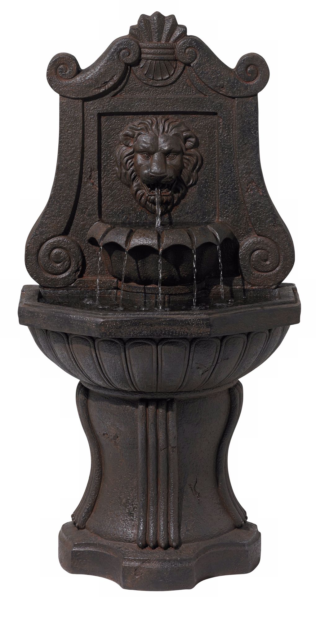 Royal Lion Scroll Faux Stone Wall Fountain