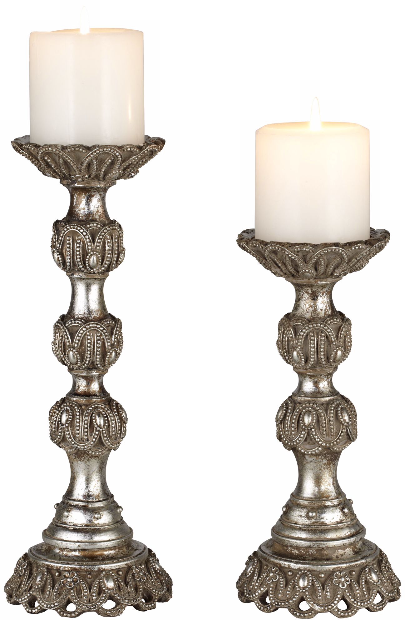 Set of 2 Hearts Antique Nickel Candleholders