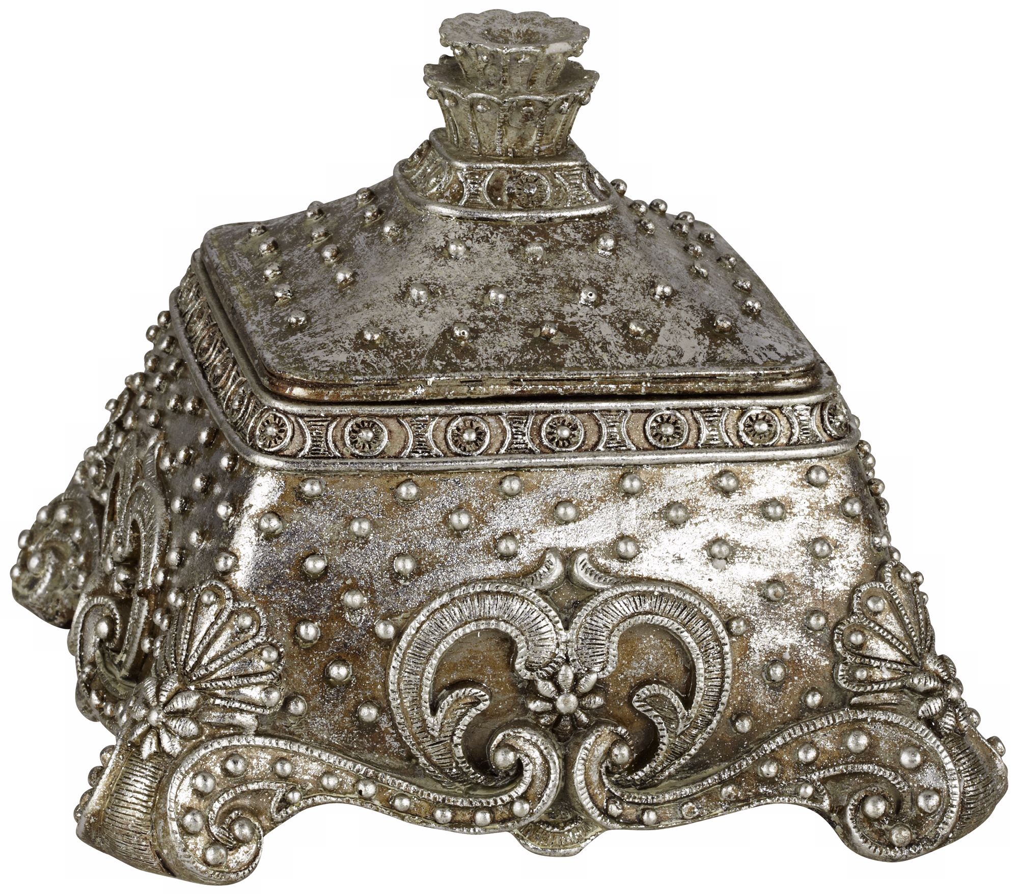 Hearts Antique Silver Beaded Jewelry Box