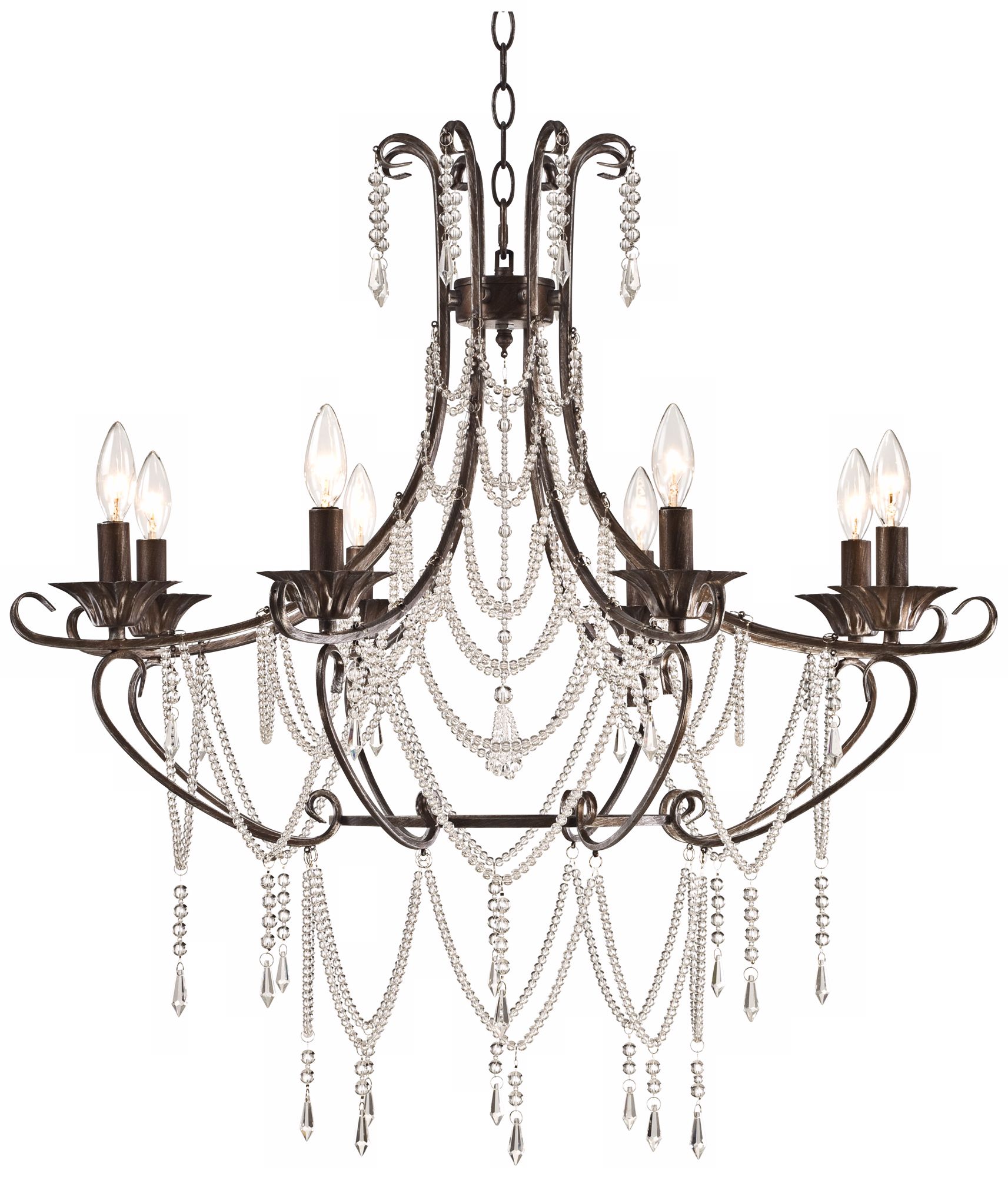 Bronze and Draped Crystal 28" Wide Chandelier