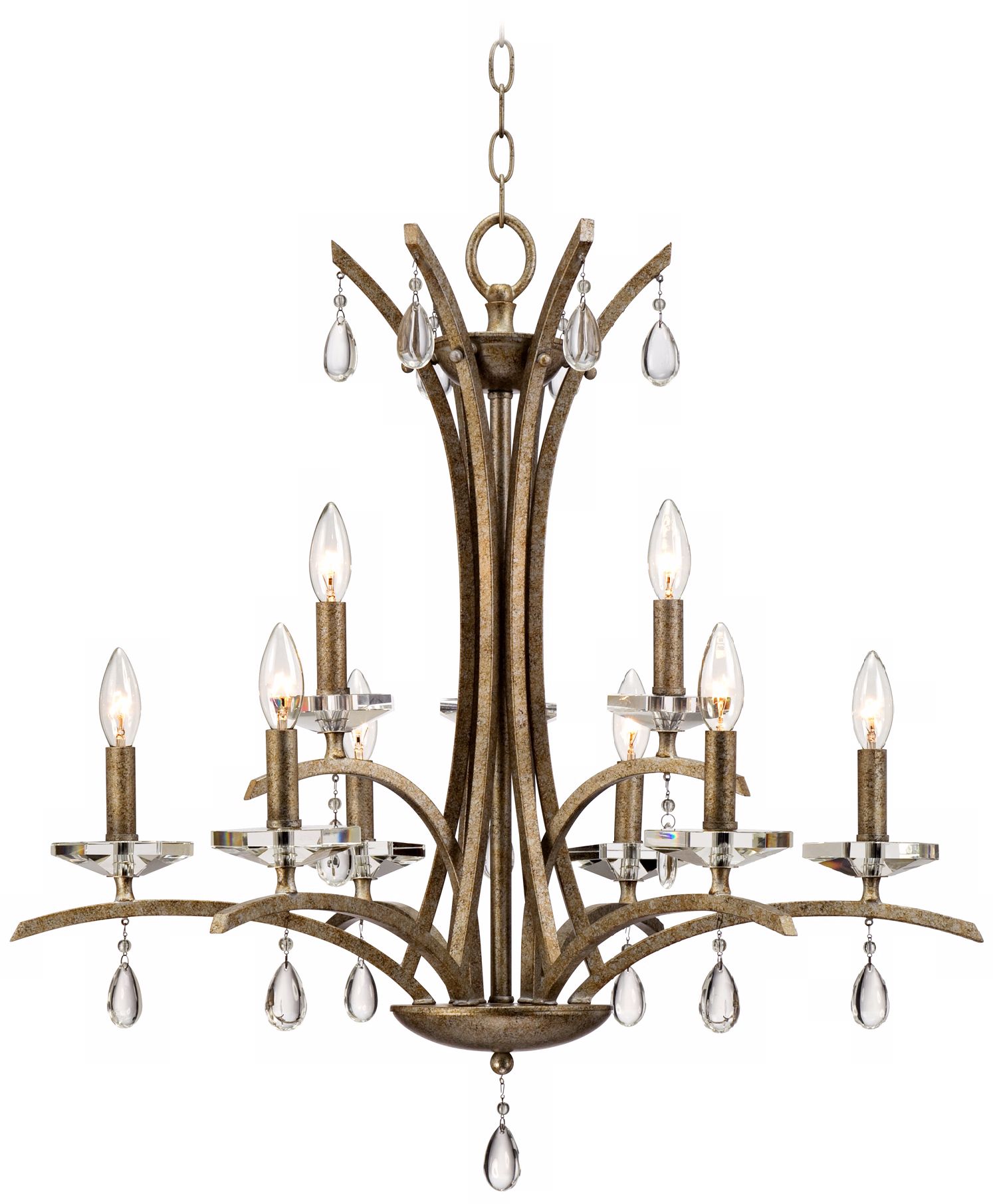 Transitional Curves Silver Gold 28" Wide Crystal Chandelier