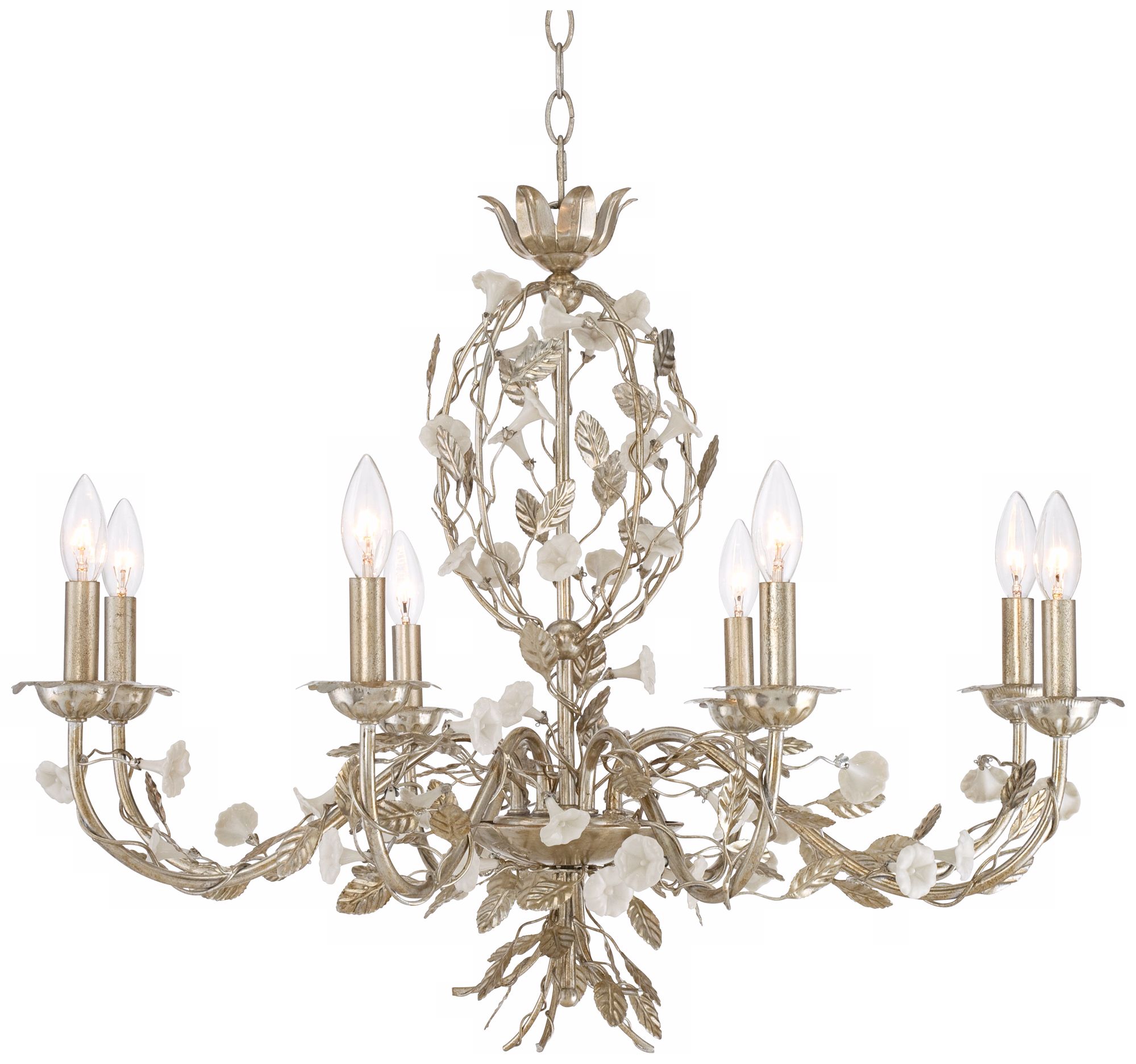 Champagne Leaves 30" Wide Silver Chandelier