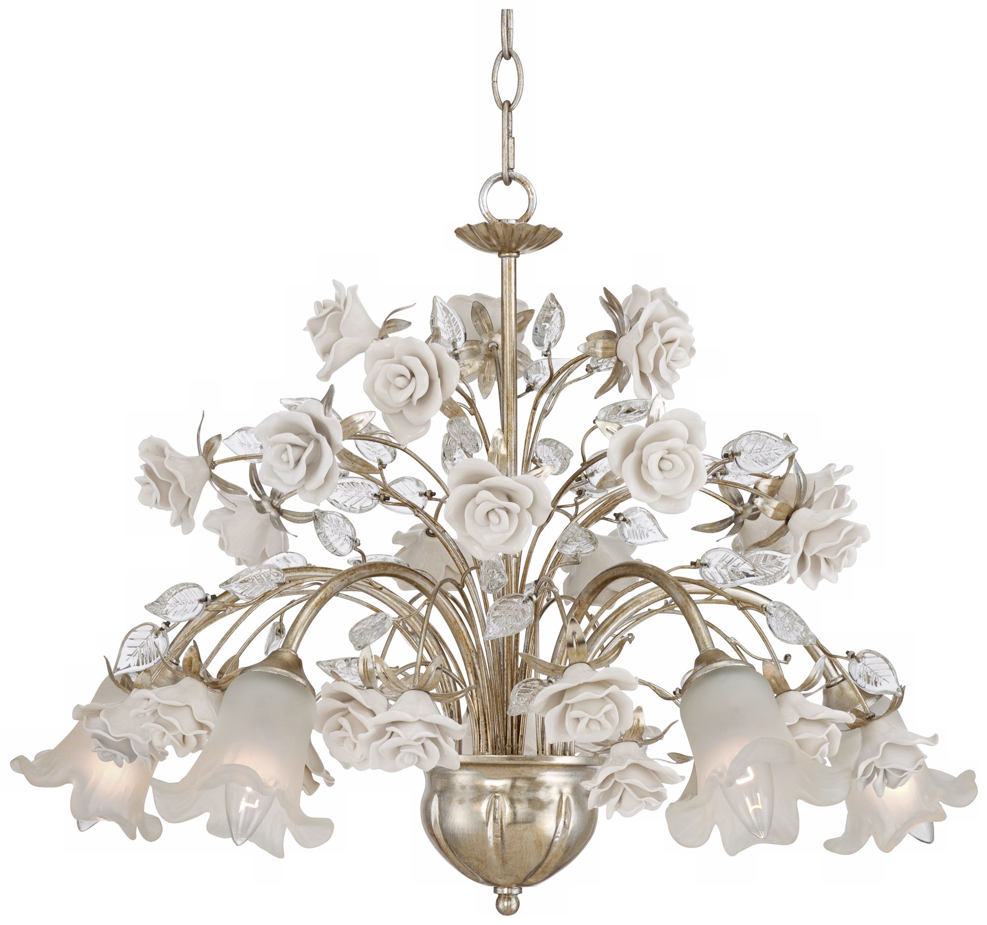 Champagne Roses 23" Wide Silver Chandelier