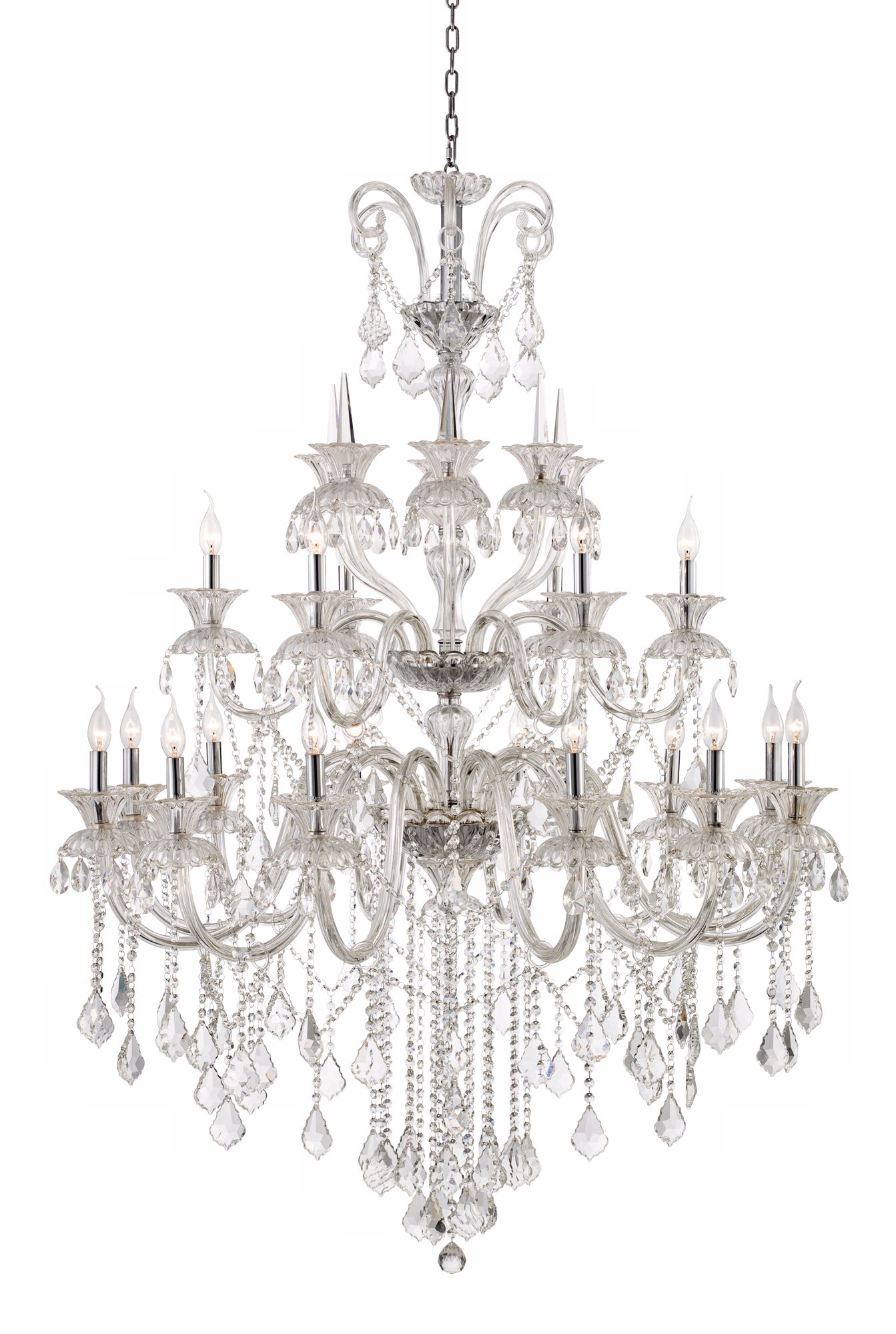 Traditional 18-Light Chrome and Crystal Chandelier