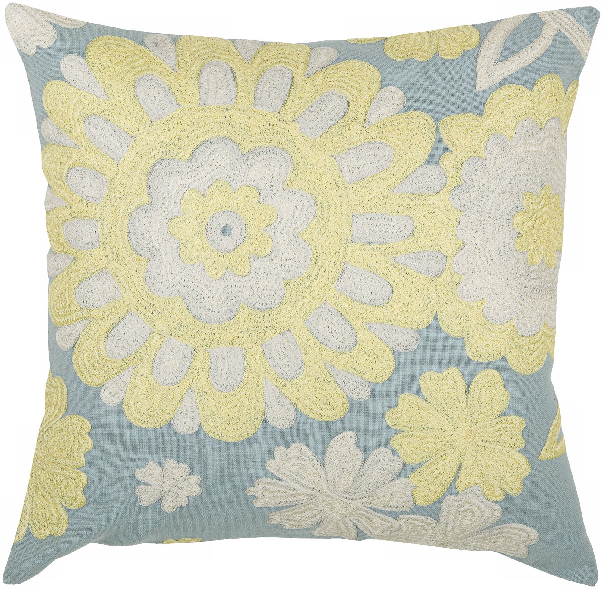 Light Blue and Yellow 18" Square Floral Decorative Pillow